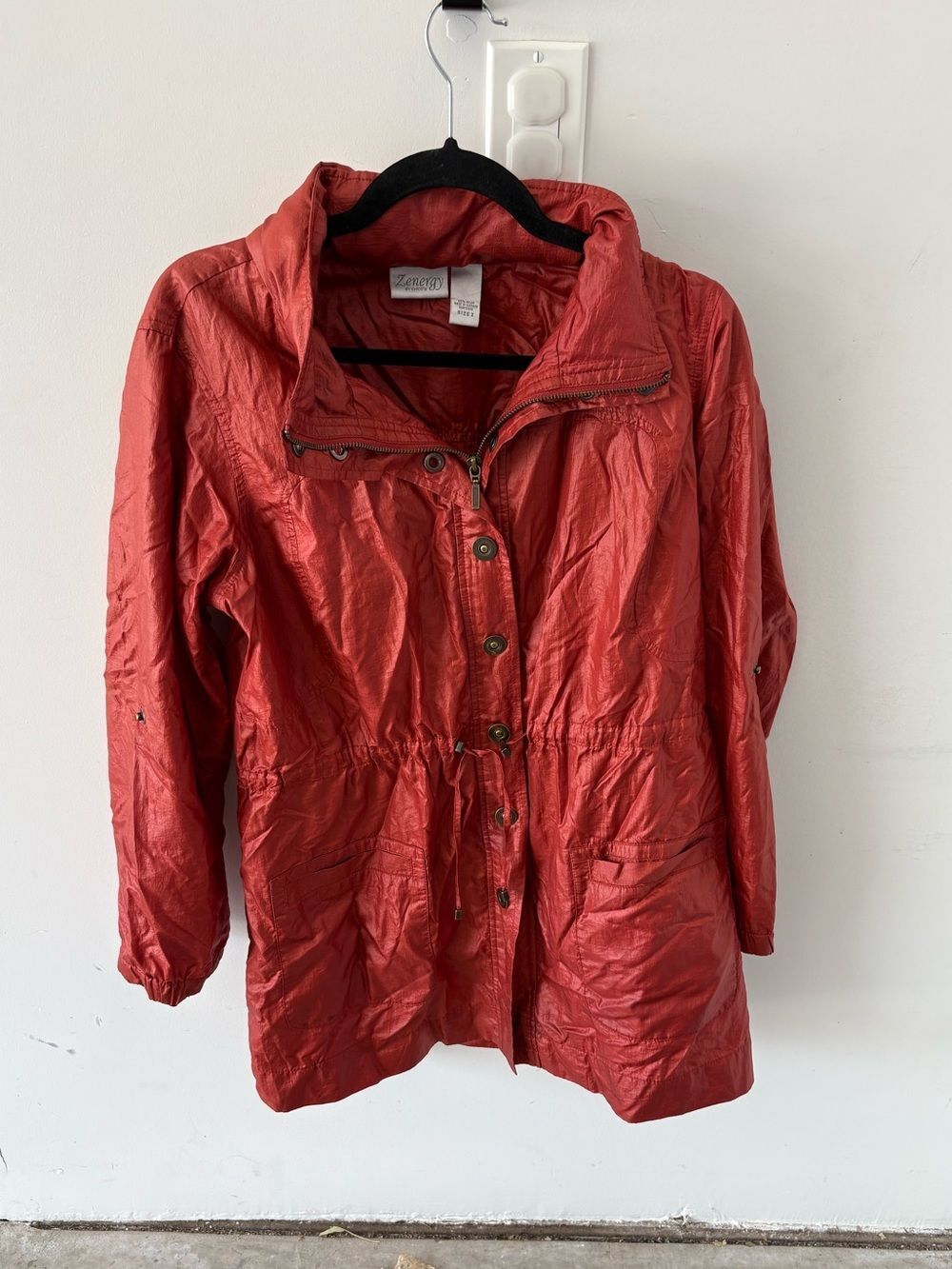 Zenergy by Chico’s Burnt Orange Women's Anorak Rain Jacket Windbreaker Size L